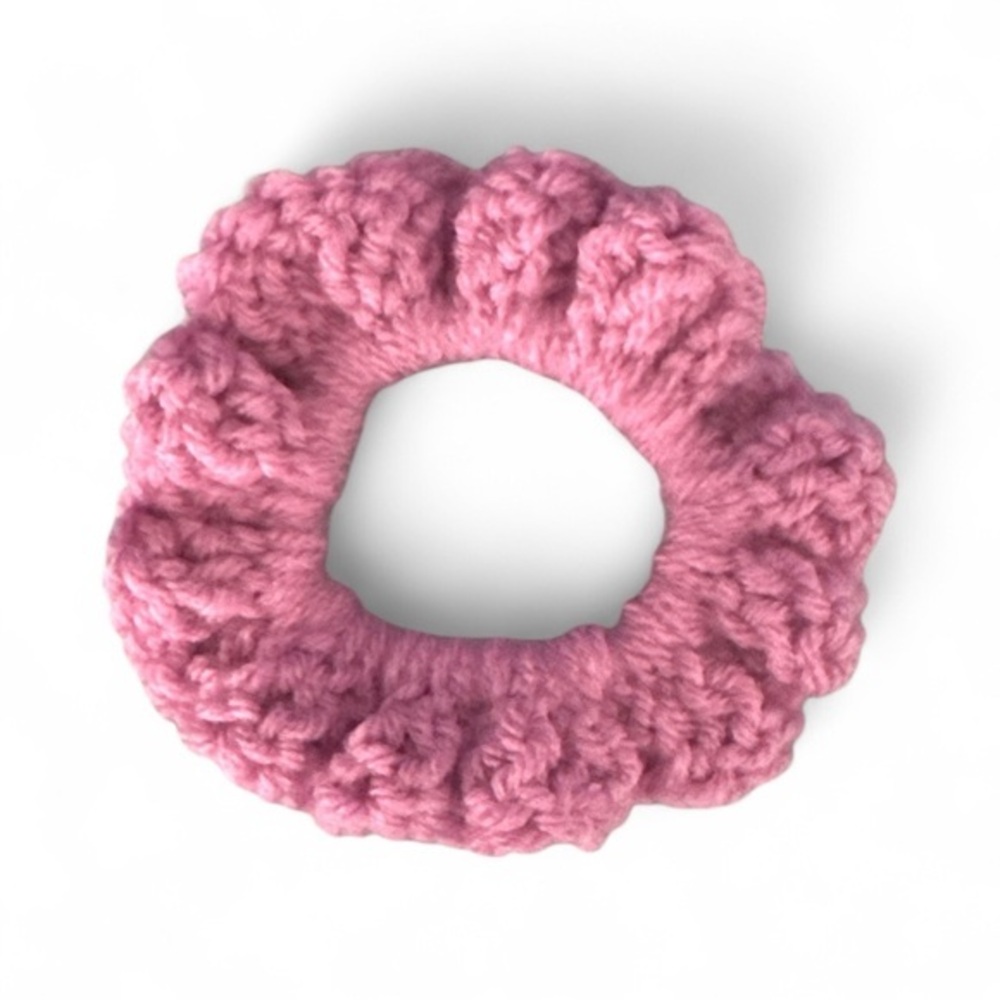 Chic Pink Crochet Hair Scrunchie